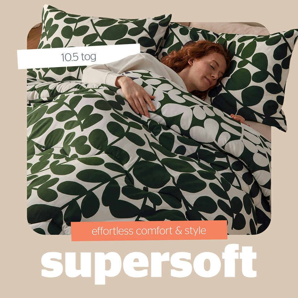 image 1 of Silentnight Coverless 10.5 Tog Duvet and Pillowcase Set, Leaf Print Green | Double