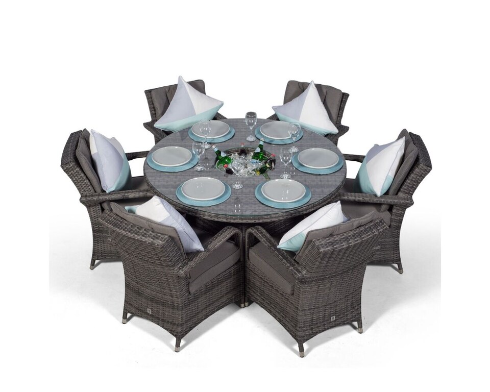 image 1 of Arizona Round 6 Seater Patio Dining Set with Ice Bucket Drinks Cooler | Grey | Grey