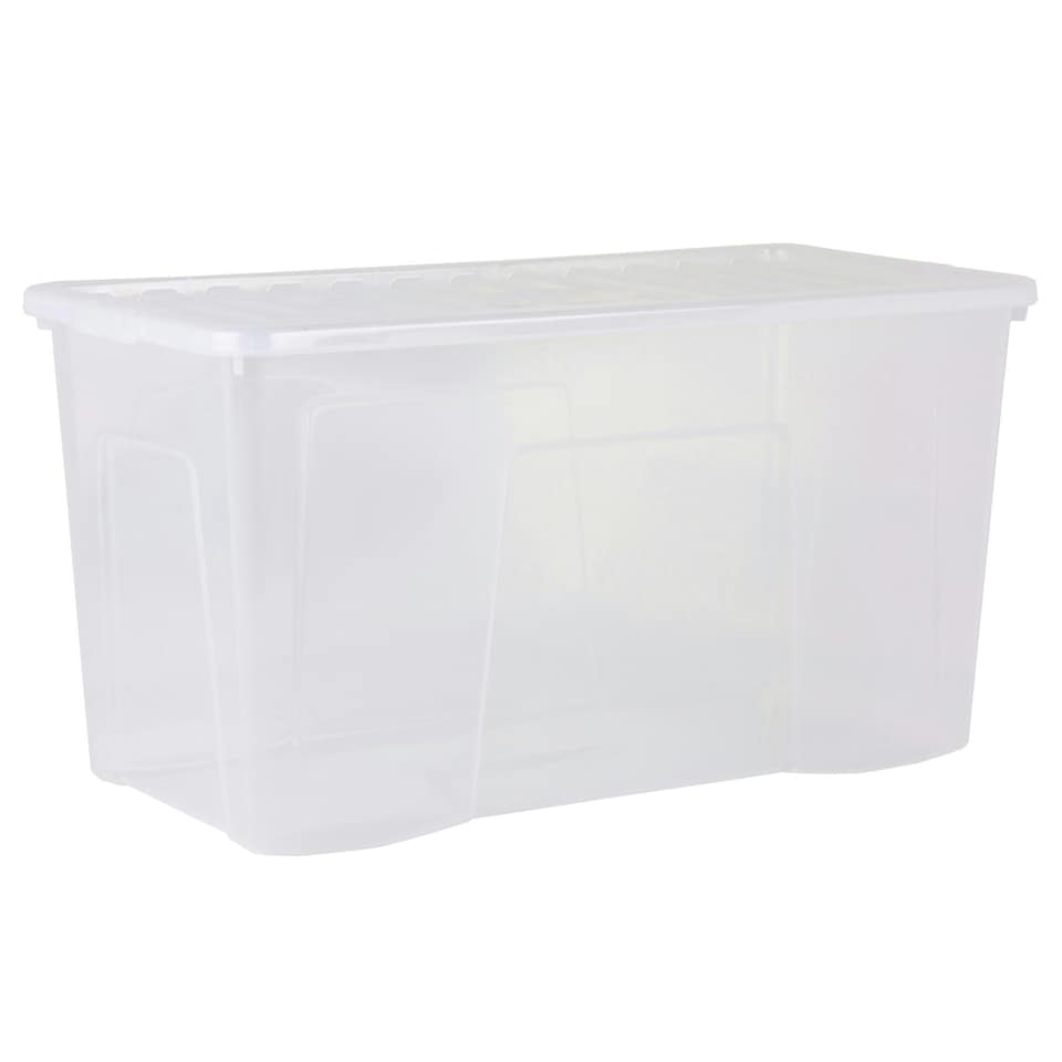 image 1 of Wham Crystal 3 x 110L Stackable Plastic Storage Boxes with Lids Clear Clear