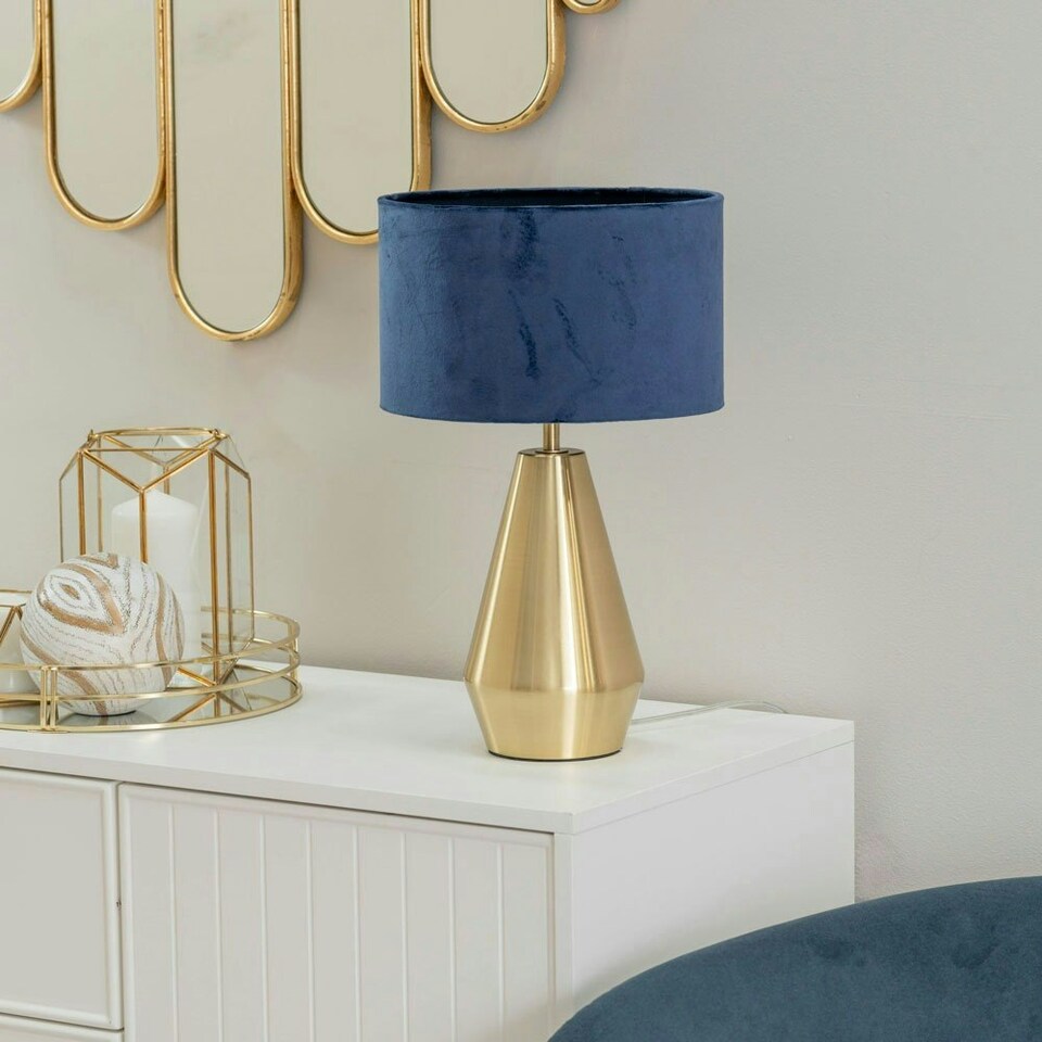 image 1 of ValueLights Jax Gold Metal Touch Dimmer Table Lamp with Navy Blue Velvet Shade