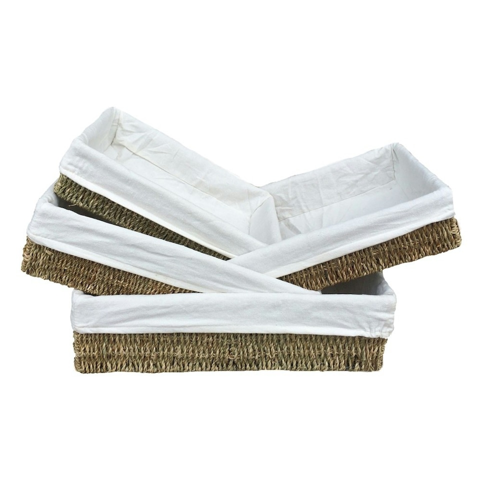 image 1 of Set of 4 Lined Rectangular Seagrass Tray Brown | Brown