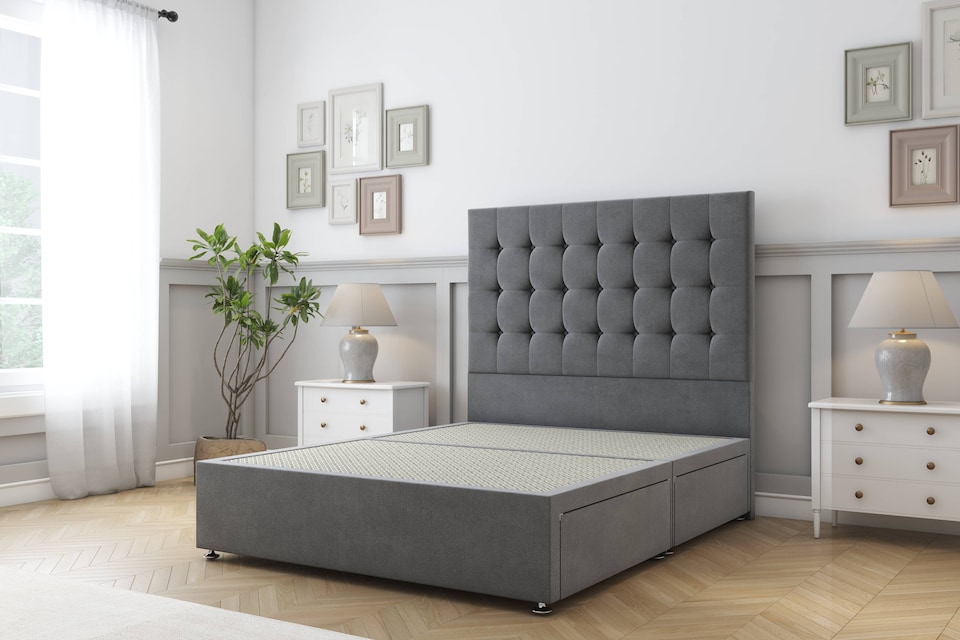 image 1 of Sloomy Alabama Armour Coniston Divan Bed Base 2 Drawers Same Side With 54 Inch Floor Standing Headboard | Grey | Armour | Double | 1