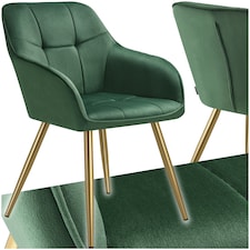 Chair Marilyn - quilted velvet look, continuous backrest, golden steel legs - per piece Green | Dark Green/Gold