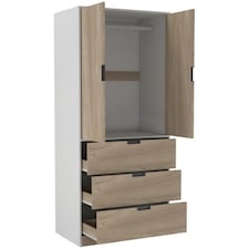 2 Door 3 Drawer Wardrobe with Hanging Rail - Modern Bedroom Storage Furniture | White | White with Oak Doors | 1