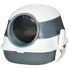 PawHut Foldable Cat Litter Tray Hooded Cat Litter Box w/ High Side, White