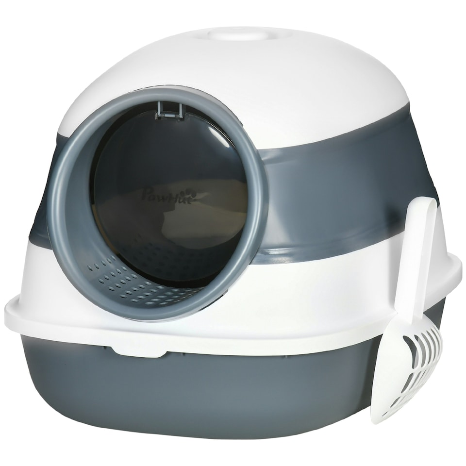 image 1 of PawHut Foldable Cat Litter Tray Hooded Cat Litter Box w/ High Side, White
