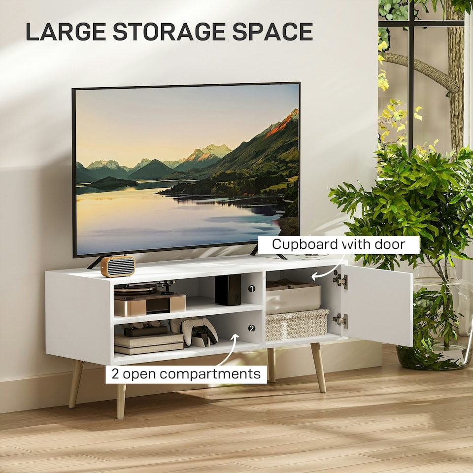 image 1 of HOMCOM TV Unit Cabinet for TVs up to 55Inches with Cupboard Shelves, White White