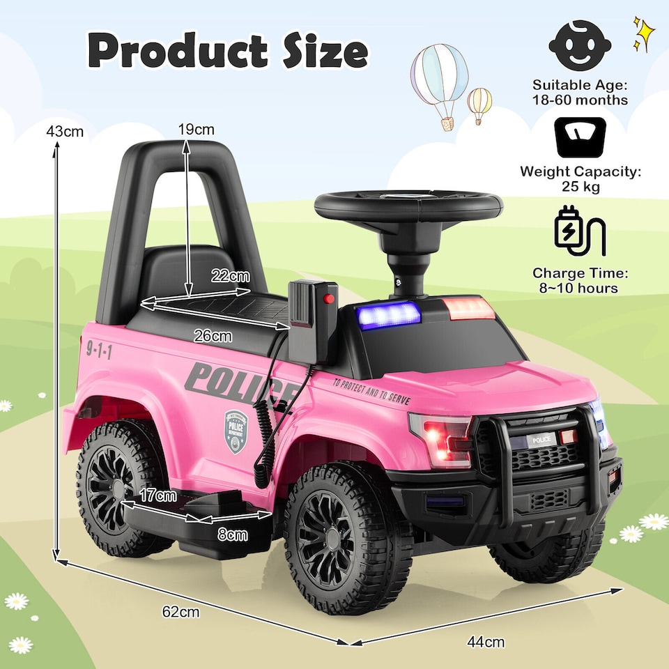 image 1 of COSTWAY Kids Electric Car 6V Powered Police Cars Pink