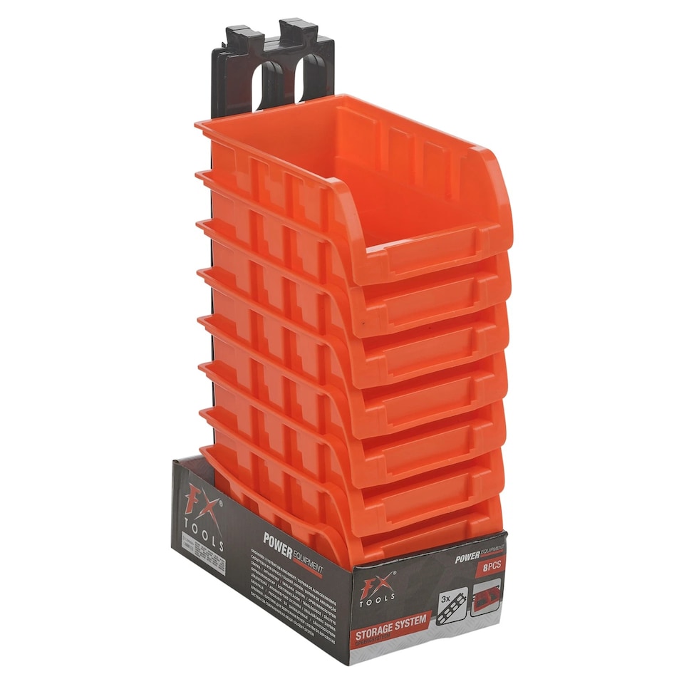 image 1 of Stackable Tool Storage Bins Workshop Garage Modular Organiser & Wall Mounts | Orange | Orange | 8