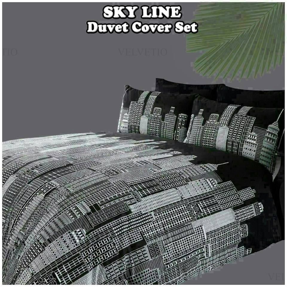 image 1 of Sky Line Printed Duvet Cover Set Reversible Polycotton Beddings Multi | Double