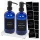 image 1 of Harbour Housewares 2pc Glass Soap Dispenser Set with Ceramic Tray & Labels - 500ml - Blue/Black