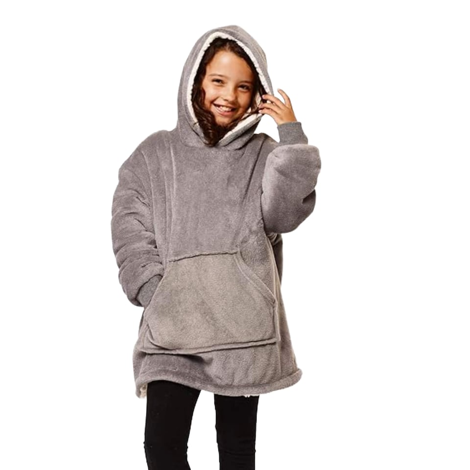 image 1 of Sienna Kids Oversized Hoodie Blanket Soft Sherpa Fleece Charcoal Grey | Grey | Charcoal Grey