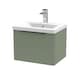 image 1 of Balterley Fluted Front Wall Hung Single Drawer Bathroom Vanity Unit with 1 Tap Hole Ceramic Basin, Handles | Green | Satin Green