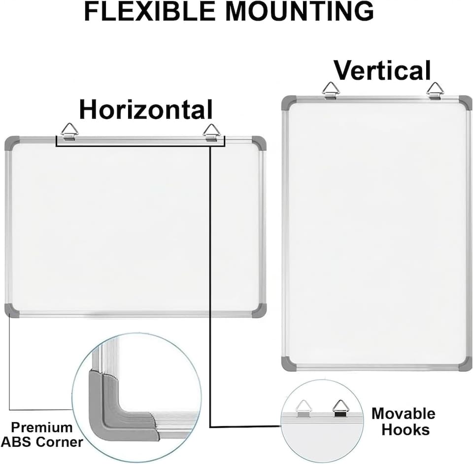 image 1 of Magnetic Whiteboard 600 x 400mm Silver Aluminum Frame Lightweight Hanging Dry Wipe White Board Office, School & Home Writing Board