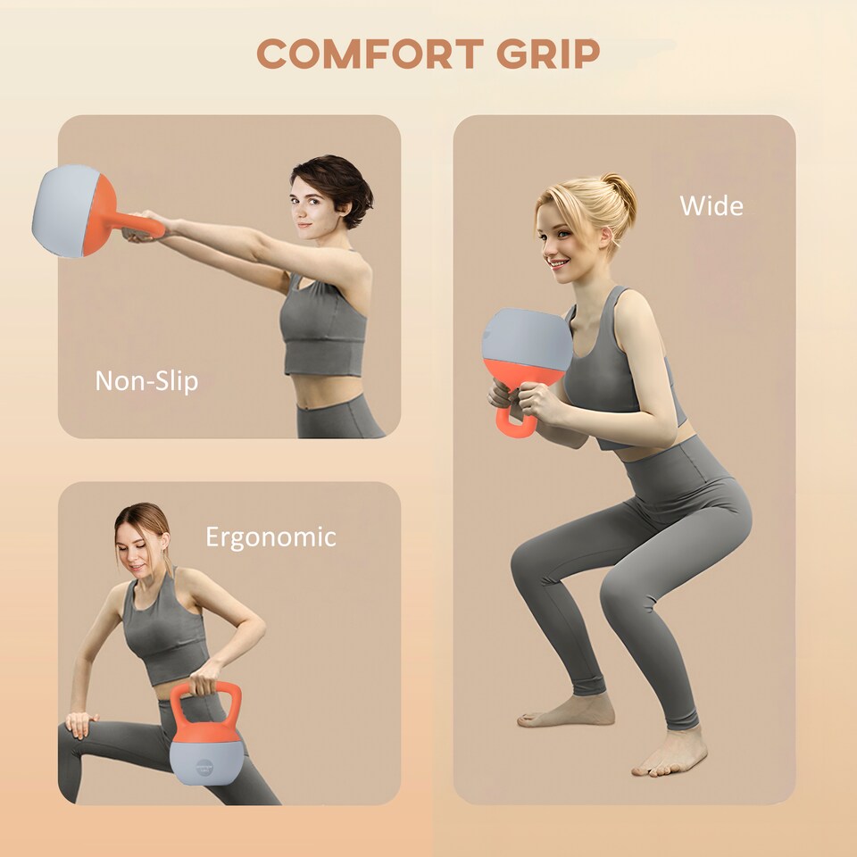 image 1 of SPORTNOW Soft Kettlebell, 10kg Kettle Bell with Non-Slip Handle for Home Gym Weight Lifting and Strength Training, Orange and Grey