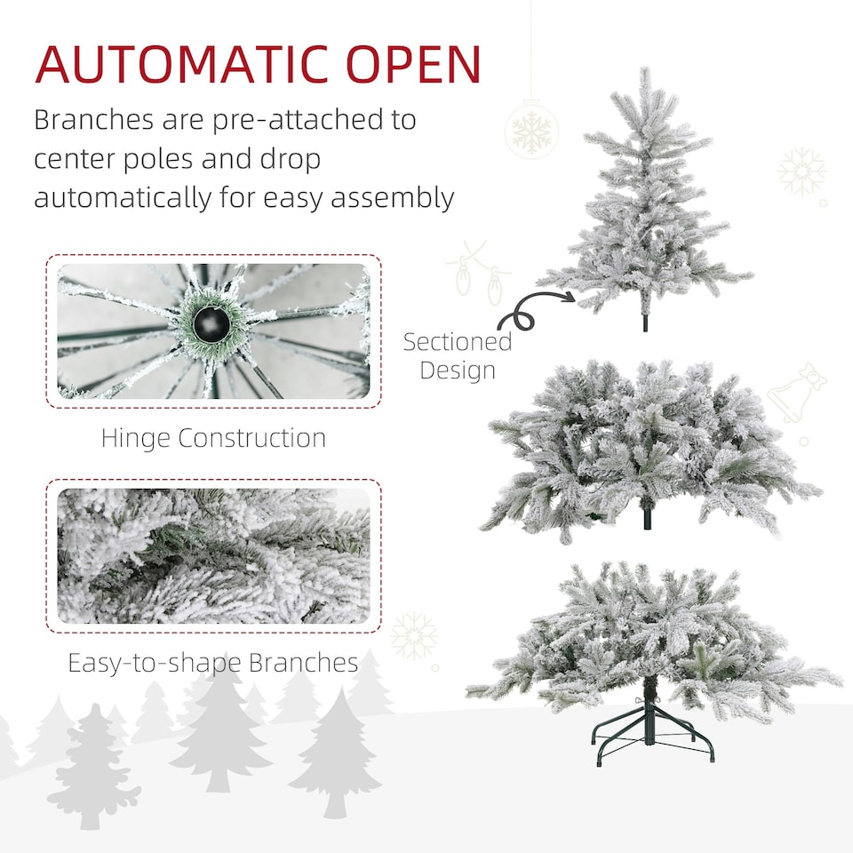 image 1 of HOMCOM 5 Ft Artificial Christmas Tree with Realistic Snow Branches, LED Lights