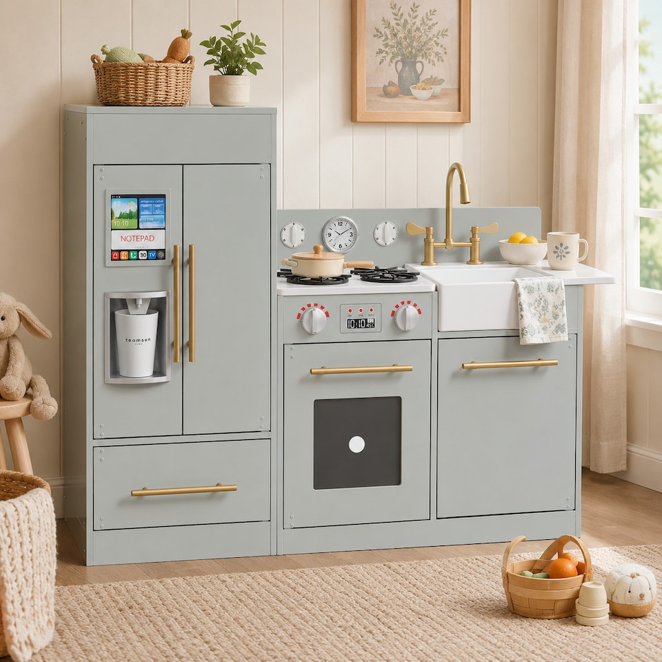 image 1 of Teamson Kids Little Chef Charlotte Modern Play Kitchen, Silver Gray/Gold
