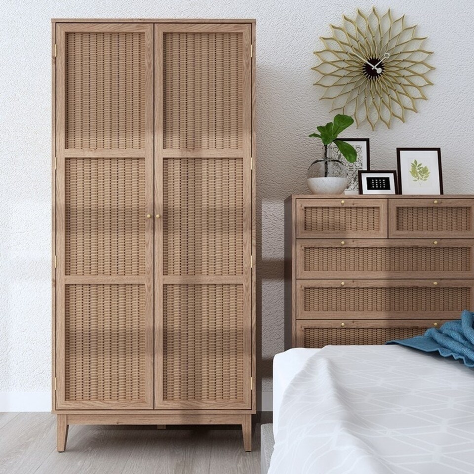image 1 of Bordeaux 2 Door Wardrobe - MDF - L55.7 x W85 x H181 cm - Oak Brown