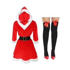 Hooded Miss Santa Dress with Black Stockings | Multi | 2XL