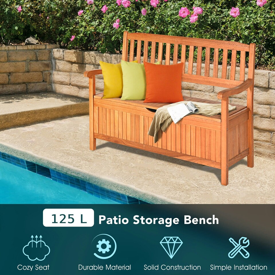 image 1 of COSTWAY Multifunctional Patio Storage Bench W/ Liner Brown