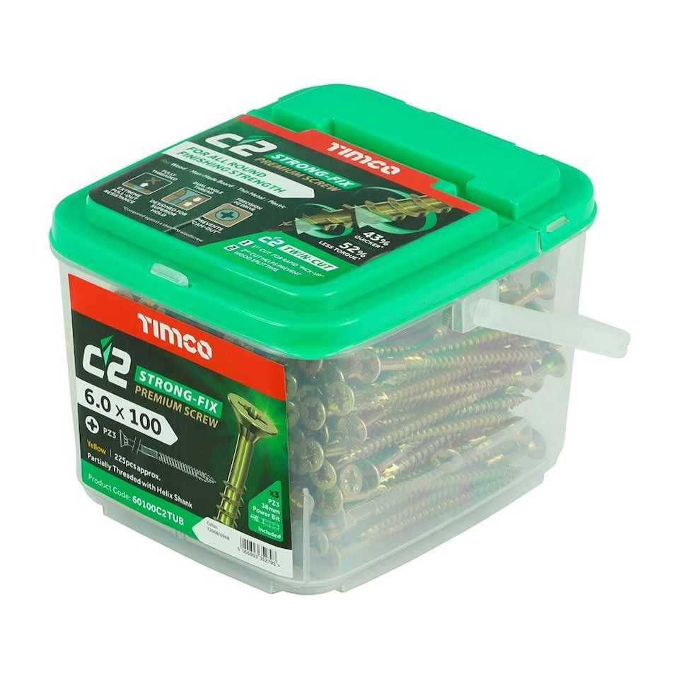 image 1 of Timco - C2 Strong-Fix Multi-Purpose Premium Screws - PZ - Double Countersunk - Yellow (Size 6.0 x 100 - 225 Pieces)