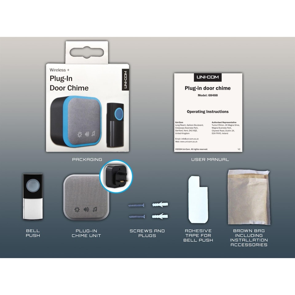 image 1 of Uni-com Plug-in Door Chime (UK Plug) | Multi | Multi Colour | Black | 1