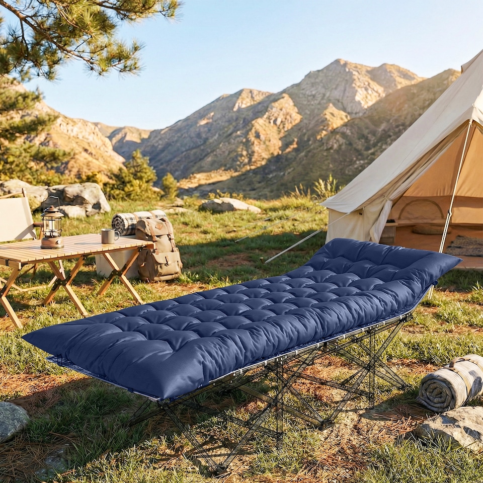 image 1 of Outsunny Sleeping Mat, Foldable Camping Pad with Elastic Straps Dark Blue | Blue | Dark blue | 200 x 80 x 8 cm