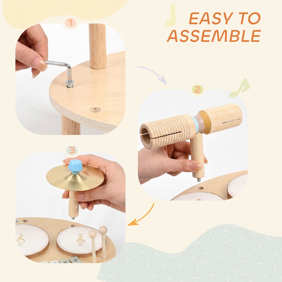 image 1 of AIYAPLAY Baby Drum Kit, Wooden Kids Musical Instruments, Gift for Birthday | Brown | Natural wood