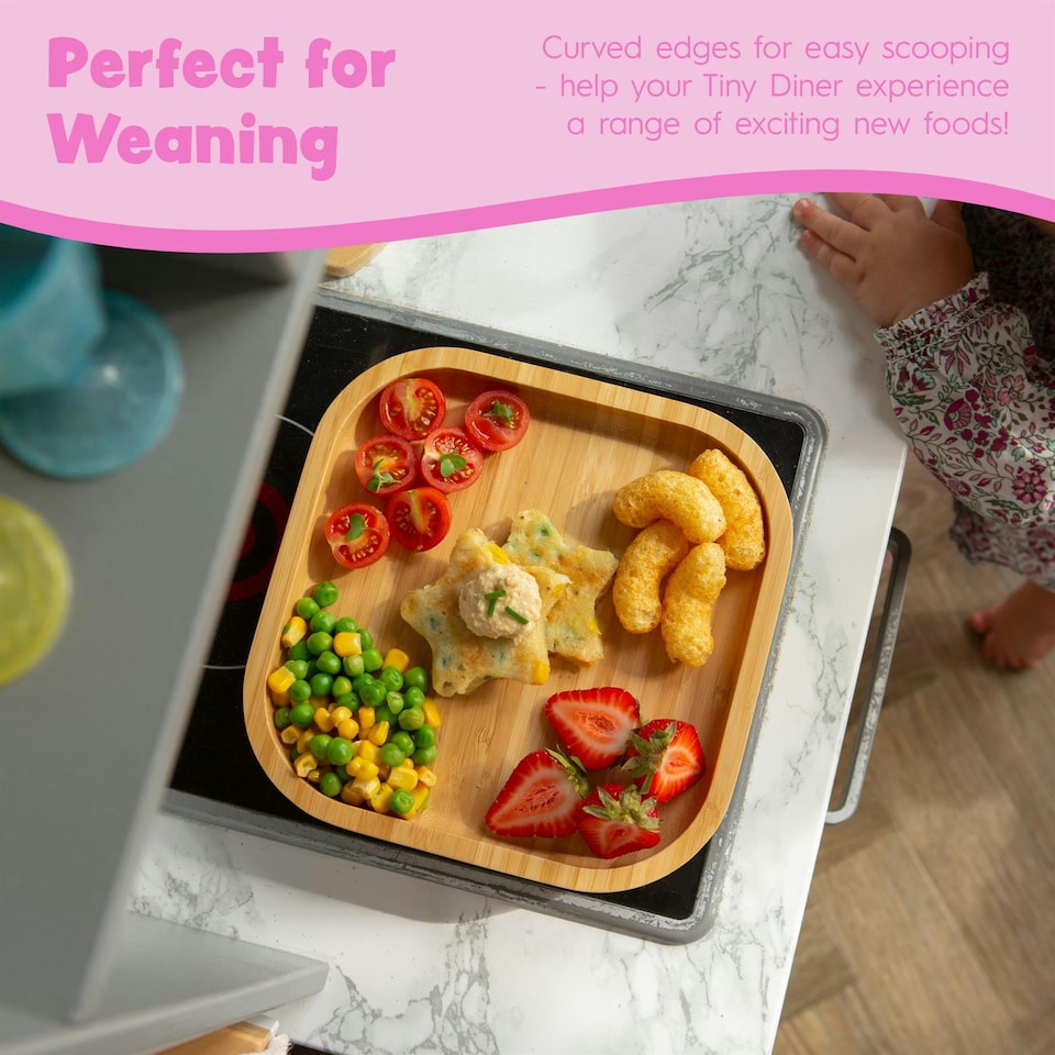 image 1 of Tiny Dining 5pc Bamboo Square Baby Weaning Set - Pastel Pink