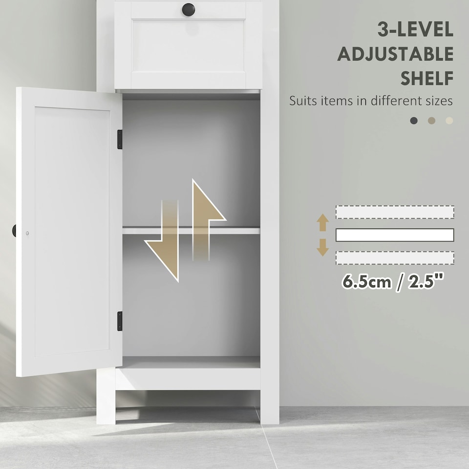 image 1 of HOMCOM Slim Bathroom Storage Cabinet with Open Shelves, White