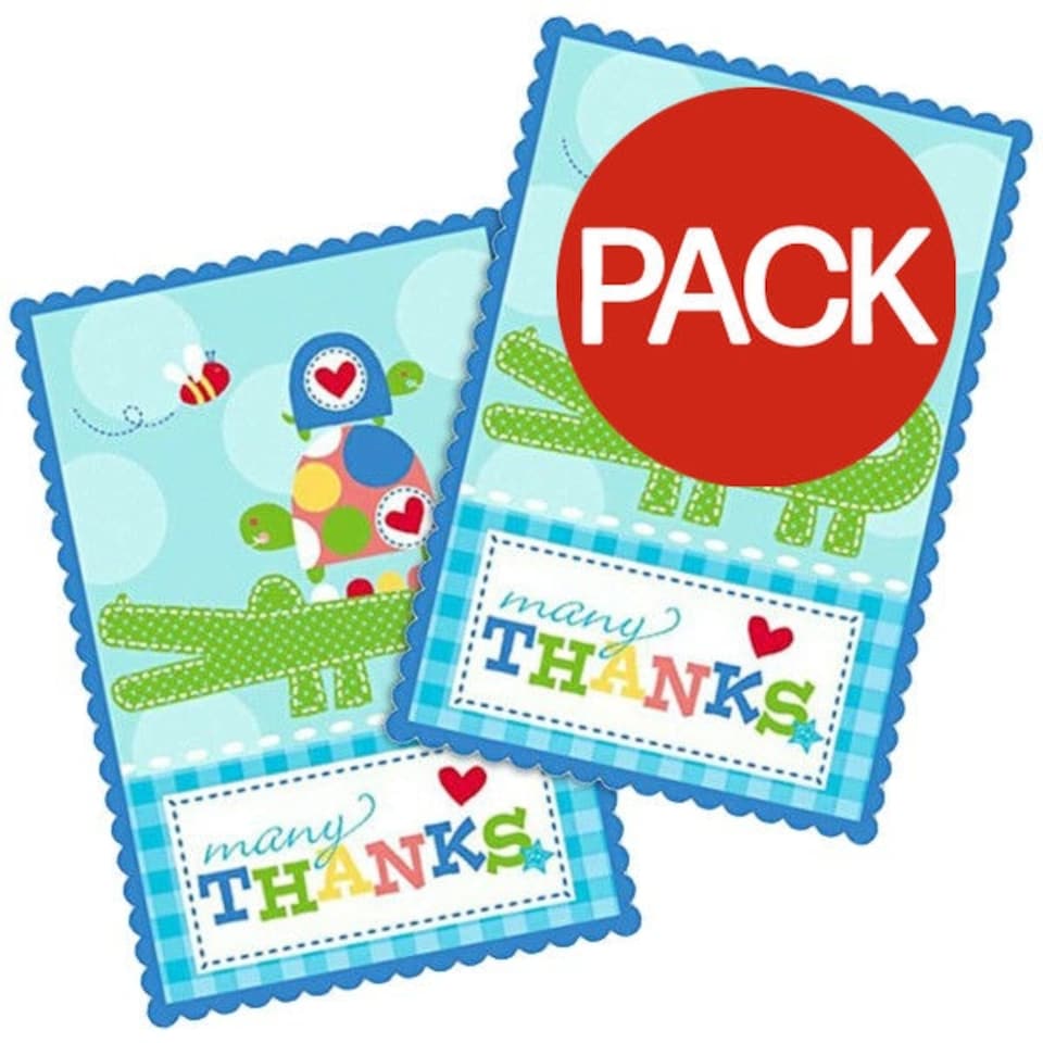 Amscan Ahoy Baby Thank You Card Set (Pack of 8) - Blue/Green/White - One Size