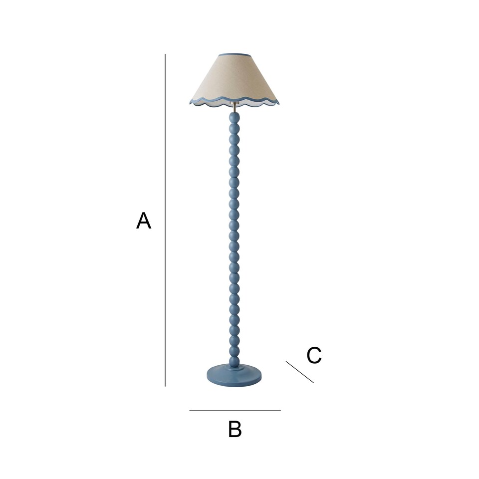 image 1 of ValueLights Bobbles Powder Blue Floor Lamp Blue Trim Scallop Shade & Bulb | Blue