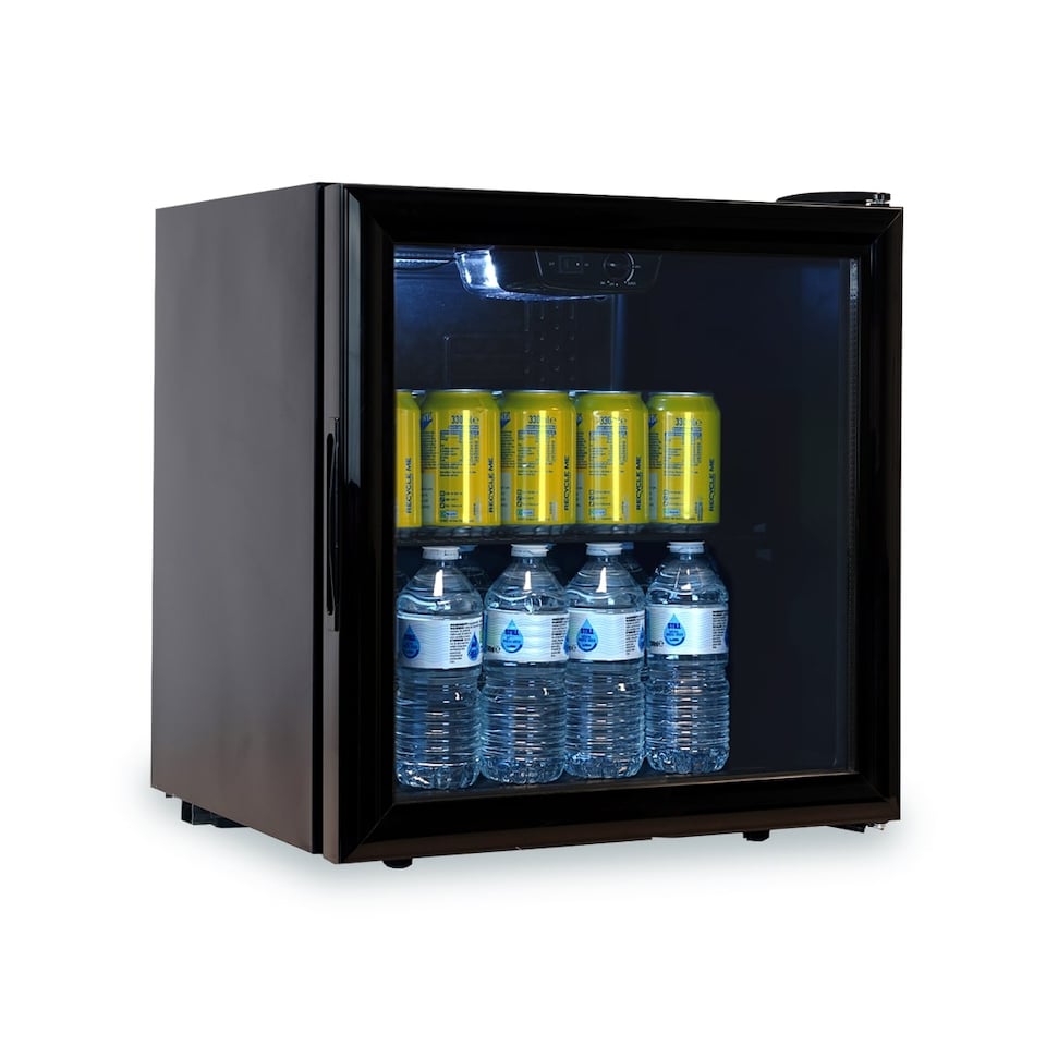 image 1 of SIA DC3B Mini Drinks Fridge, Table Top 46L Wine Cooler With Glass Door, Black