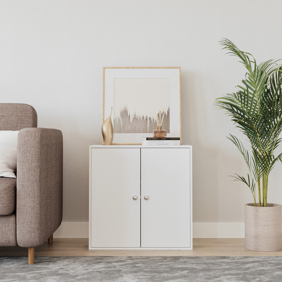 image 1 of White Tier 2 Door Wooden Cabinet | White | 1