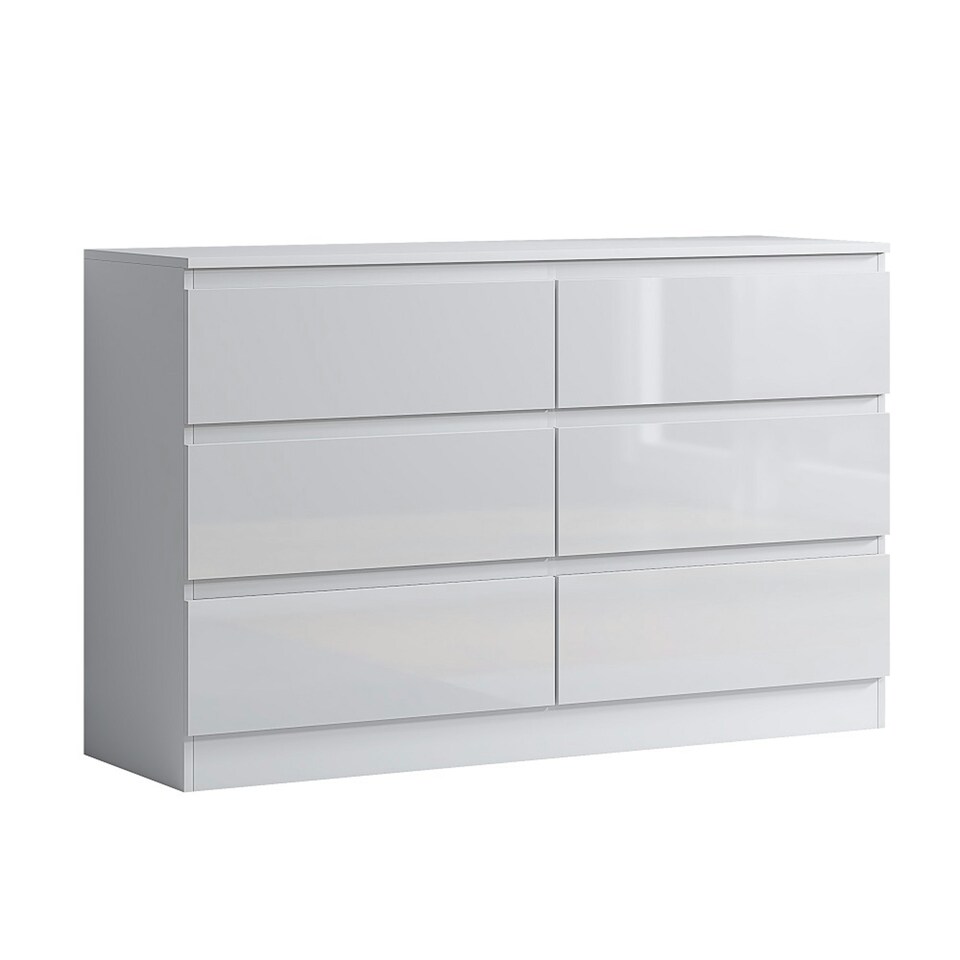 image 1 of FWStyle Carlton 6 Drawer Wide 3+3 Chest Of Drawers - White Gloss Front