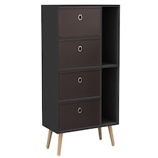 Black 4-Drawer 2-Section Shelving Unit With Legs | Black | Black & Beech | 1