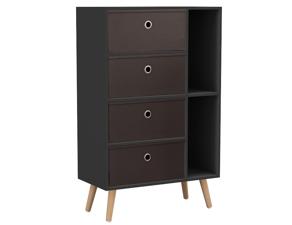image 1 of Black 4-Drawer 2-Section Shelving Unit With Legs | Black | Black & Beech | 1