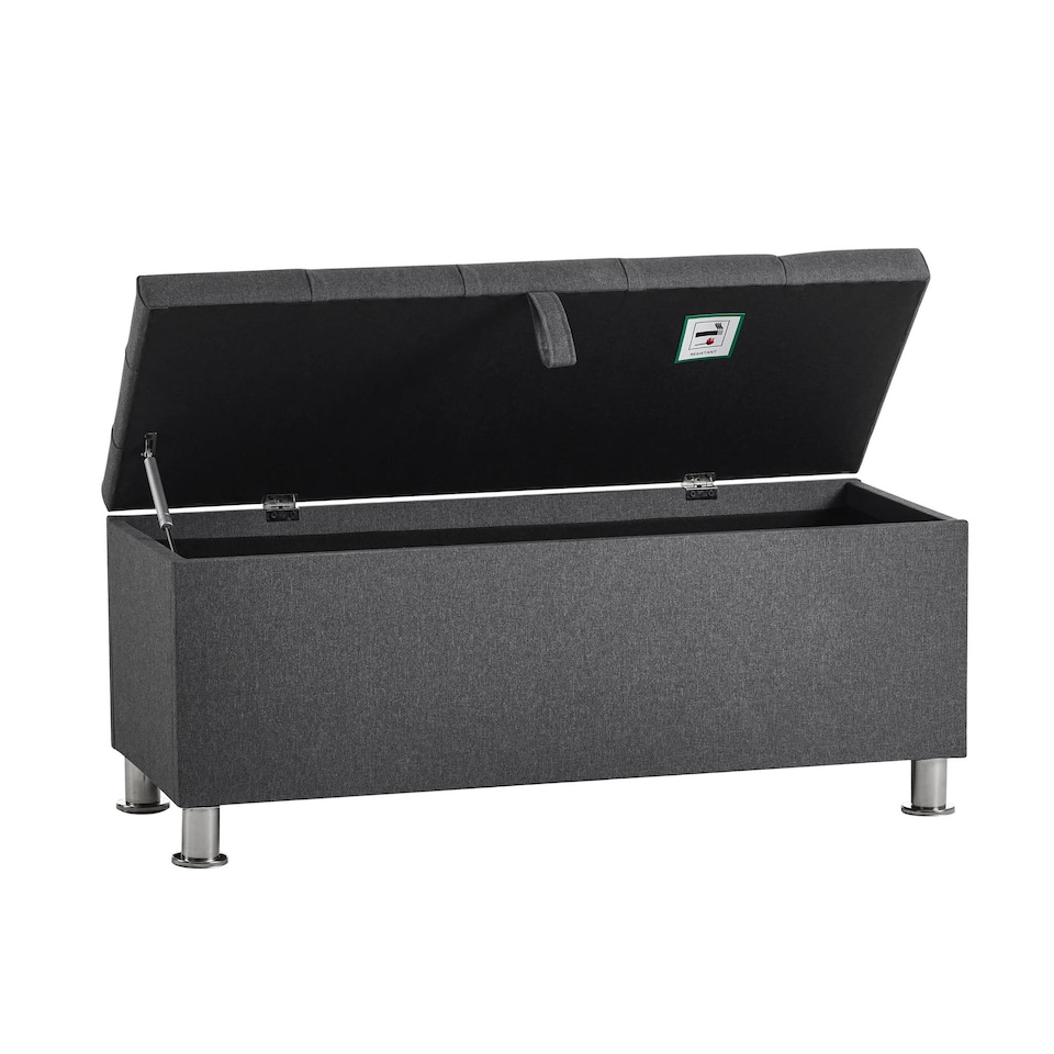 image 1 of Vida Designs Valencia Storage Ottoman Bedroom Hallway Chest Bench, Dark Grey Linen | Grey | Grey