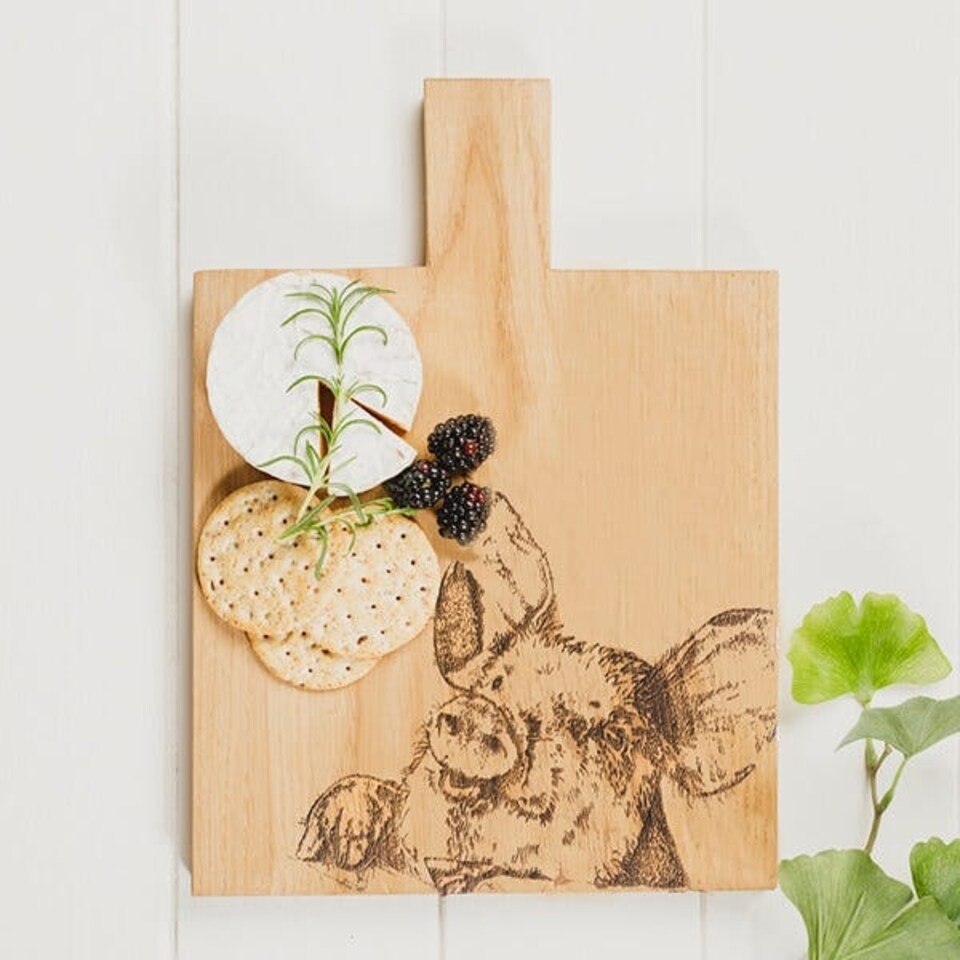 image 1 of The Just Slate Company Pig Medium Oak Serving Paddle