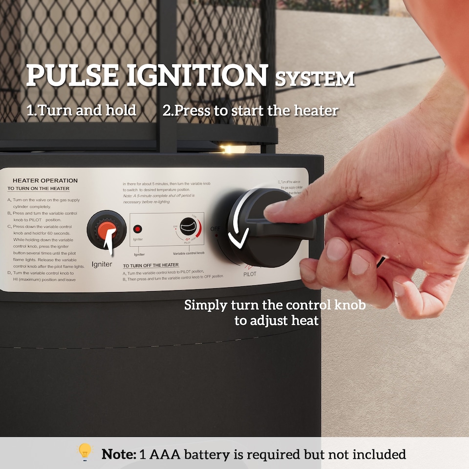 image 1 of Outsunny 11 KW Patio Heater, Propane Heater with Tip-Over Switch, Black | Black | Black