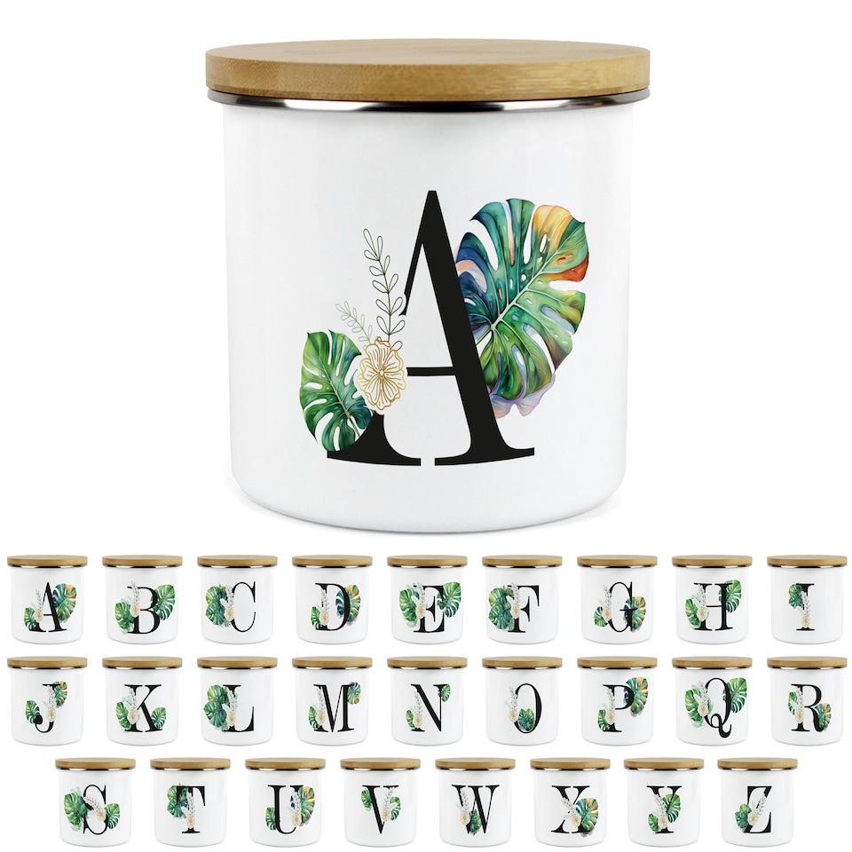 image 1 of Green & Gold Letter U Large Storage Canister | White | Letter U