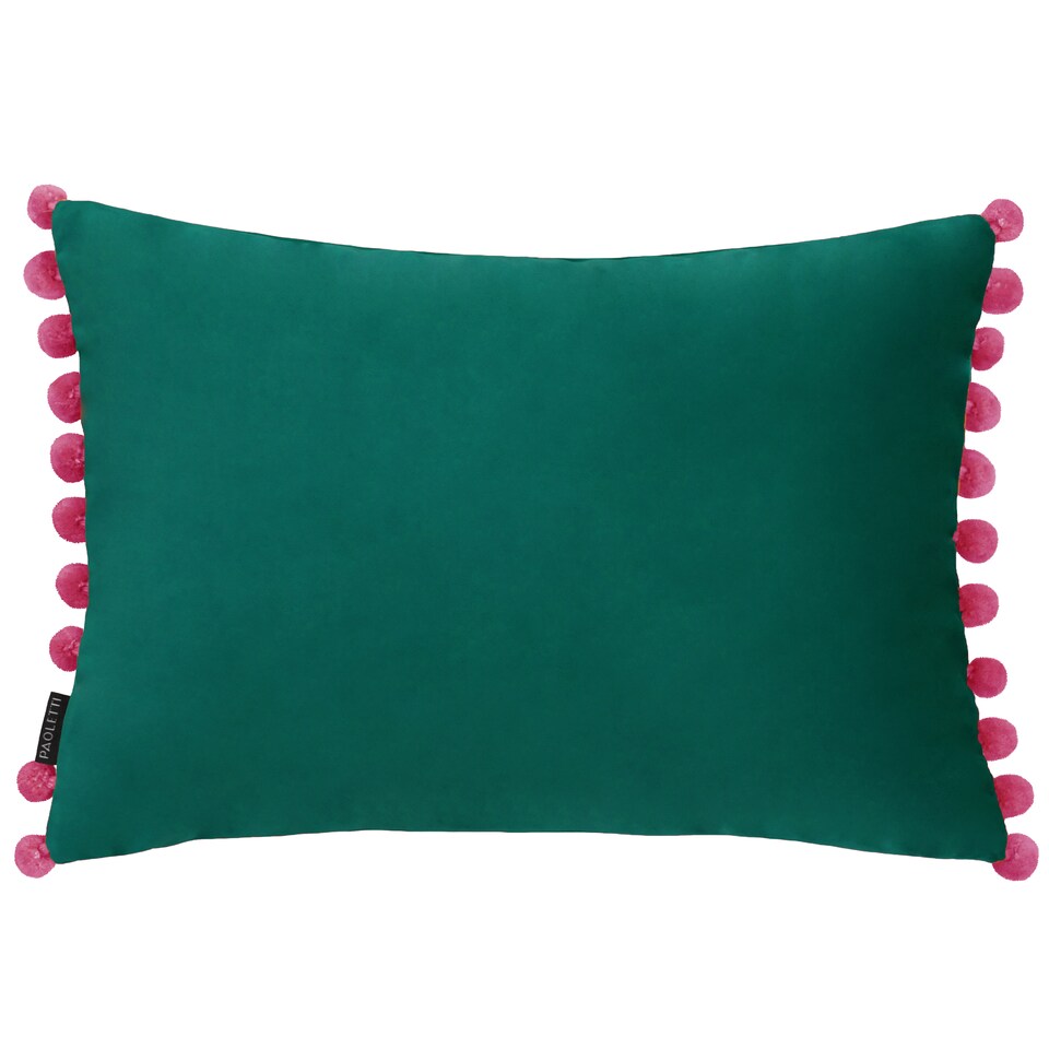 image 1 of Paoletti Fiesta Velvet Cushion, Teal/Berry, 35 x 50cm