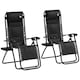 image 6 of Outsunny 2 Pcs Zero Gravity Lounger Folding Recliner Chair Cup Holder Brown