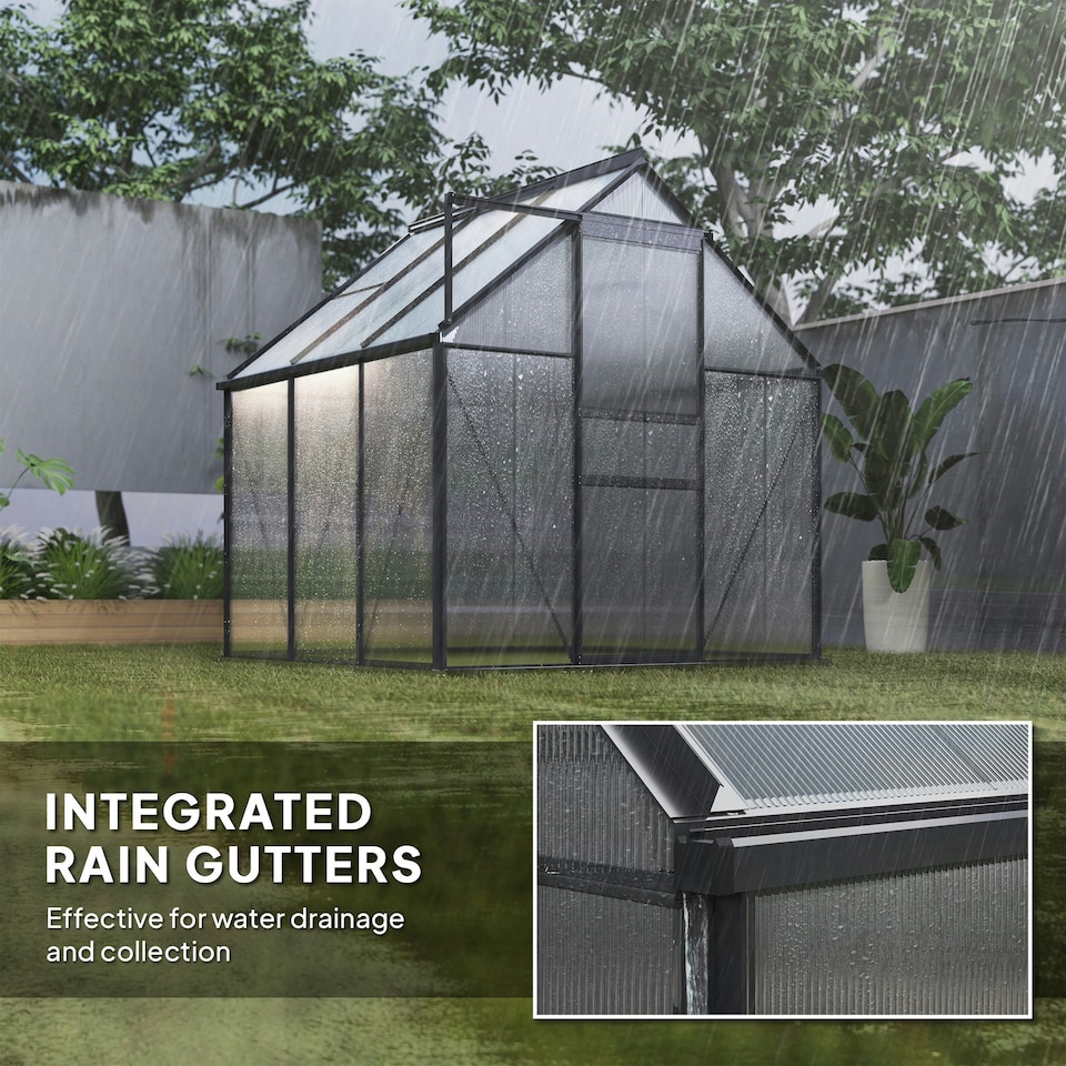 image 1 of Outsunny Polycarbonate Walk-in Garden Greenhouse w/ Sliding Door Grey