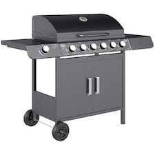 Outsunny 6+1 Burner Gas BBQ Grill Garden Barbecue with Wheels, Cabinet Grey