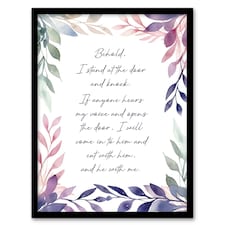 Behold Stand At Door Knock Violet Revelations Bible Quote Black Framed Wall Art Print A8