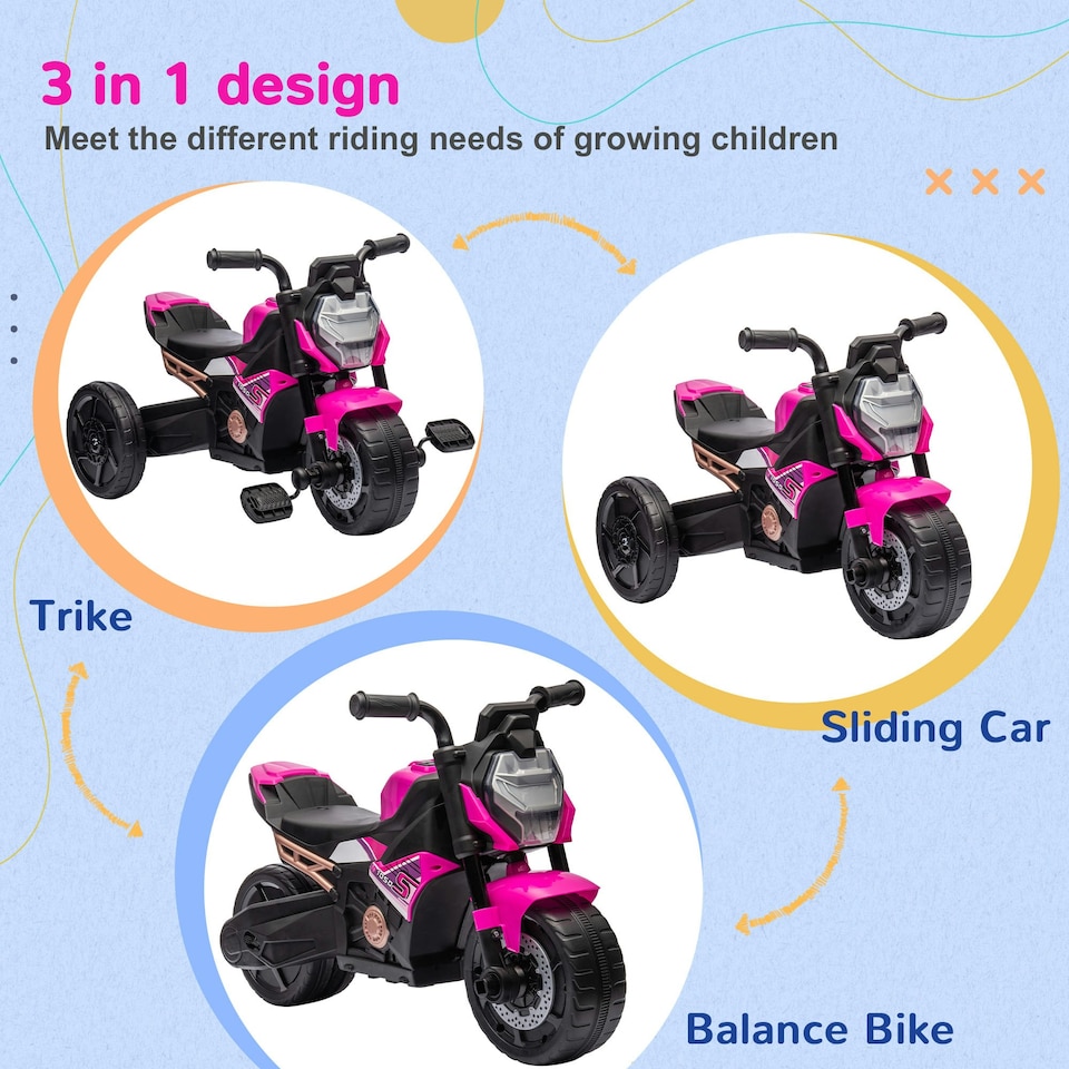 image 1 of AIYAPLAY 3 in 1 Baby Trike with Headlights, Music, Horn - Pink