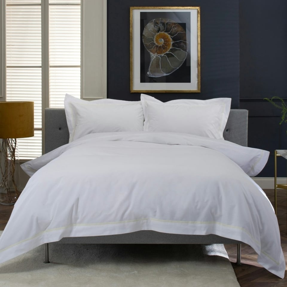 image 1 of Hampstead 100% Cotton Duvet Cover Set – 200 Thread Count with Inserted Ribbon & Oxford Pillowcases Cream | White | King