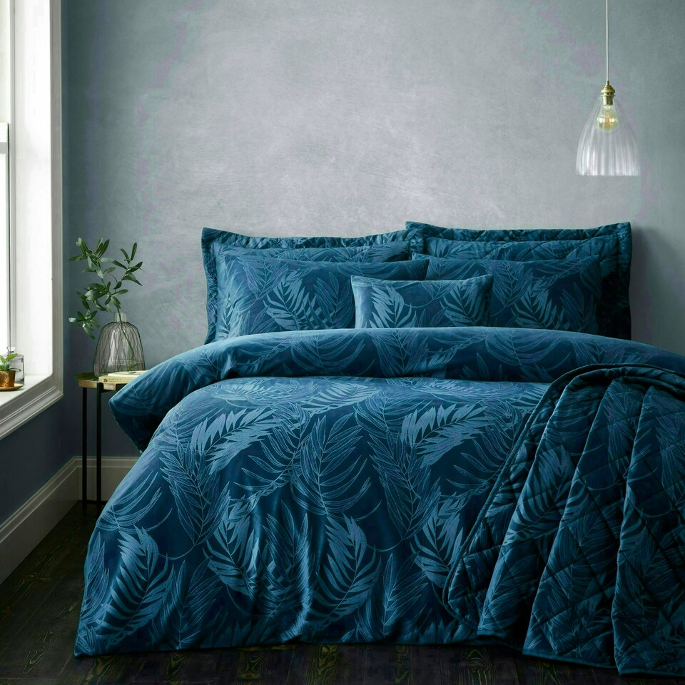 image 1 of Portfolio Home Woburn Botanical Leaf Bedding Duvet Cover Set Blue | Super King