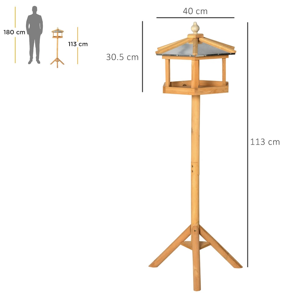 image 1 of PawHut Wooden Bird Table Free Standing Feeder Garden and Backyard Station